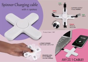 C187 – Spinner Charging cable with 4 spokes | Dual Input USB A & C | Supports output to all Phones
