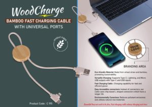 C195 – WoodCharge: Bamboo Fast Charging Cable with Universal ports