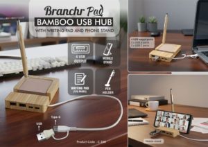 C208 – Branchr Pad: Bamboo USB hub with Writing pad and Phone stand | 120 writing sheets