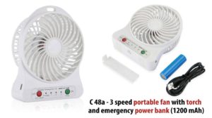 C48a – 3 speed portable fan with torch and emergency power bank (1200 mAh)