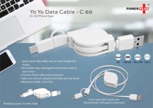 C69 – Yo yo 3 in 1 Data & Charging cable (with USB C type port)