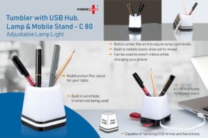 C80 – Tumbler With Usb Hub, Lamp and Mobile stand (adjustable lamp light)