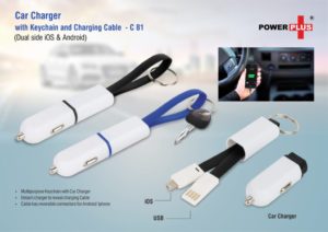 C81 – Car charger with keychain and charging cable (dual side iOS & Android)