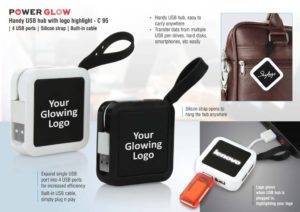 C95 – Powerglow Handy USB hub with logo highlight | 4 USB ports | Silicon strap | Built-in cable