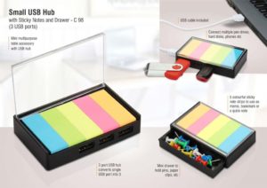 C98 – Small USB hub with sticky notes and drawer | 3 USB ports