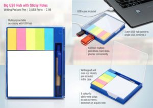 C99 – Big USB hub with sticky notes, writing pad and pen | 3 USB ports