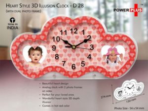 D28 – Heart style 3D illusion clock with dual photo frame