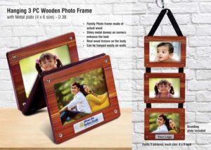 D38 – Hanging 3 pc wooden photo frame with Metal plate (4×6 size) (printing included MOQ 100 pc)