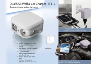 E117 – Wall and car charger- Dual USB