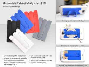 E119 – Silicon mobile wallet with curly stand