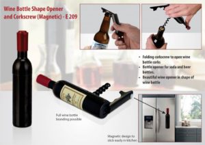 E209 – Wine bottle shape opener and corkscrew (magnetic)