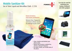 E218 – Power Plus Mobile sanitizer kit (Set of 50ml liquid and microfibre cloth)