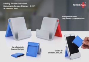 E227 – Folding mobile stand with detachable screen cleaner (XL branding area)