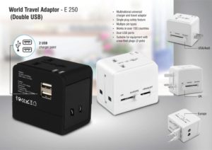 E250 – World travel Adaptor with Double USB