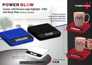 E303 – PowerGlow coaster with Reverse logo highlight | With Black plate (batteries included)