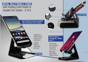 E313 – Metal multi mobile stand with Visiting card holder and double pen holder