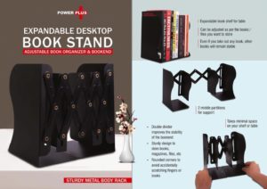E318 – Expandable Desktop Book Stand | Adjustable Book Organizer & Bookend | Sturdy Metal body rack | 2 middle partitions for support