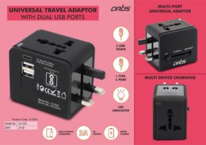 E326a – Artis Universal travel adaptor with Dual USB ports (UV200) (MRP 2149)