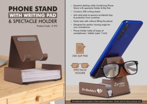 E372 – Metal Phone stand with Writing pad & Spectacle holder | 200 writing sheets | Perfect for glasses & goggles