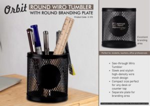 E373 – Orbit: Round Wiro tumbler with Round Branding Plate