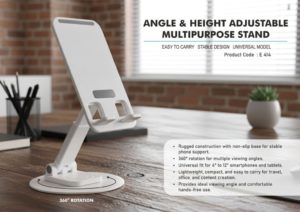 E414 – Angle & Height adjustable multipurpose stand | Suitable for mobile & tablets | Round Rotating base | Foldable body