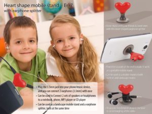 E97 – Heart shape vacuum mobile stand with earphone splitter