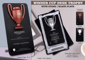 F11 – Winner Cup Desk Trophy with stand | Black Plate
