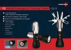 G11 – Emergency trekking toolkit (9 function with 5 mode torch & 2 mode flasher)