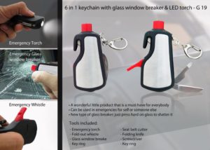 G19 – 6 in 1 keychain with glass window breaker & LED torch