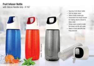 H167 – Fruit infuser water bottle with silicon handle grip (700ml approx) | BPA free