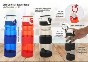H169 – Grip-On: Push button water bottle with silicon grip (600ml approx) | Made from Tritan | BPA free