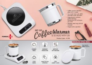 H290 – Set of Coffee warmer & SS Mug with Lid | Auto Cut off & Overheat Protection | 2 heat modes