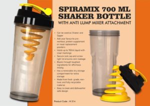 H314 – SpiraMix 700 ml Shaker Bottle with Anti Lump mixer attachment