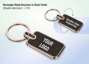 J116 – Rectangle metal keychain in Black finish (Double side laser)