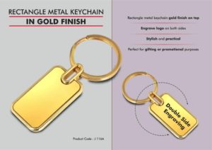 J116a – Rectangle metal keychain in Gold finish (Double side laser)