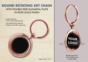 J135 – Round Rotating Key chain with Double side Gunmetal plate in Rose Gold Finish