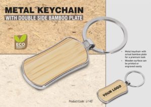 J142 – Metal keychain with double side Bamboo plate