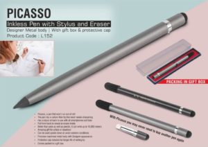 L152 – Picasso: Inkless Pen with Stylus and eraser | Designer Metal body | With gift box & protective cap