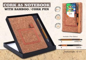 Q124 – Notebook Gift set Eco: Cork A5 Notebook With Bamboo / Cork Pen