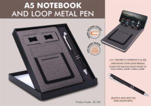 Q126 – Gray Notebook Gift set: Multifunction Notebook With Classy Metal Pen
