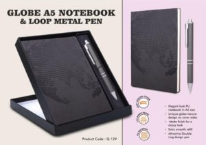 Q129 – Globe Notebook Gift set: A5 Globe Notebook With Pen