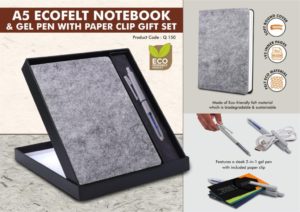 Q150 – EcoFelt Notebook Gift set: A5 Eco Notebook With Paper Clip Gel Pen