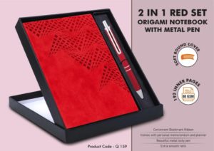 Q159 – 2 in 1 Red Set: Origami notebook with Metal Pen