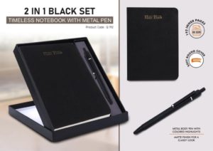 Q192 – 2 in 1 Black Set: Timeless notebook with Metal Pen in Gift Box