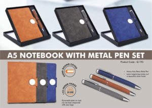 Q193 – 2 in 1 Set: Magnetic Flap notebook with Metal Pen in Gift Box