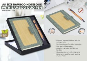 Q198 – A5 Size Bamboo Notebook With Bamboo Duo Pen