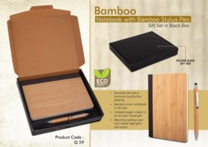 Q59 – Bamboo Notebook with Bamboo pen | Gift set in Black box