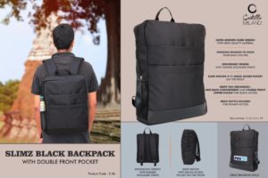 S06 – Slimz black backpack with double front pocket
