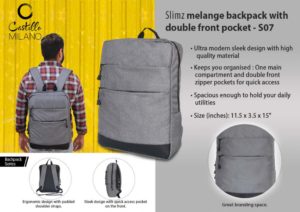 S07 – Slimz gray backpack with double front pocket by Castillo Milano