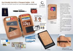 S20 – Eco-Friendly Cork All in 1 Passport holder With Sim Card Safe Case & Sim Card Jackets (with carrying strap)